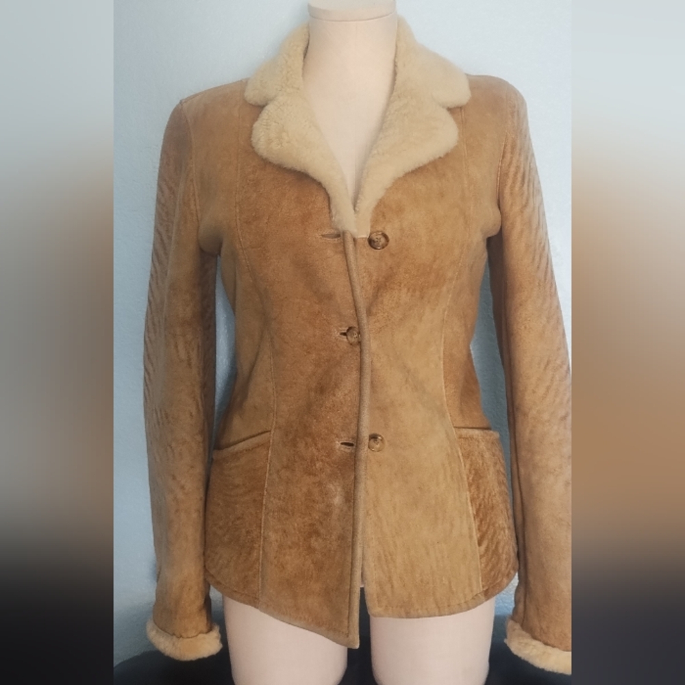 Burberry Tan Shearling Jacket with Cream Trim
